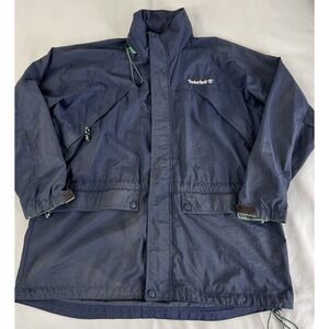 Vintage Timberland Mens Jacket Rugged Wear Windbreaker Hooded Rain Coat Sz L Y2K